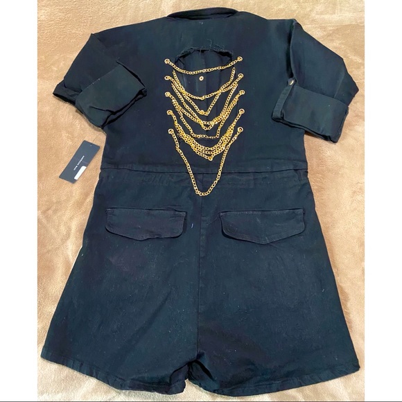 Denim Chained Gold Tone Belted Dress Romper Vintage Style Black NWT - Picture 6 of 15